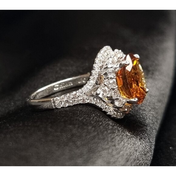 Citrine & CZ Ring Sterling Silver 925 Size 5.5 Elegant JCL China - Picture 4 of 6